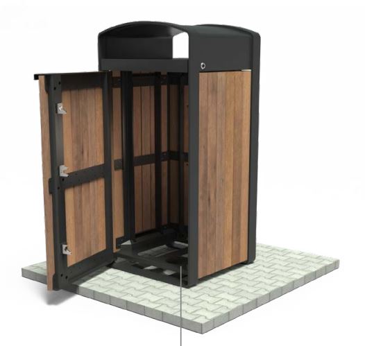  Mülleimer Cortenstahl mit Accoya Holz